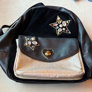 Betsey Johnson Black and Gold Backpack with Star Embellishments